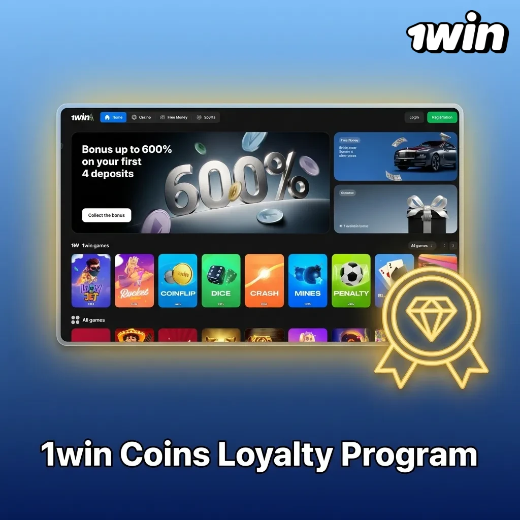 1win Coins loyalty program for exchanging earned coins into real money (INR).