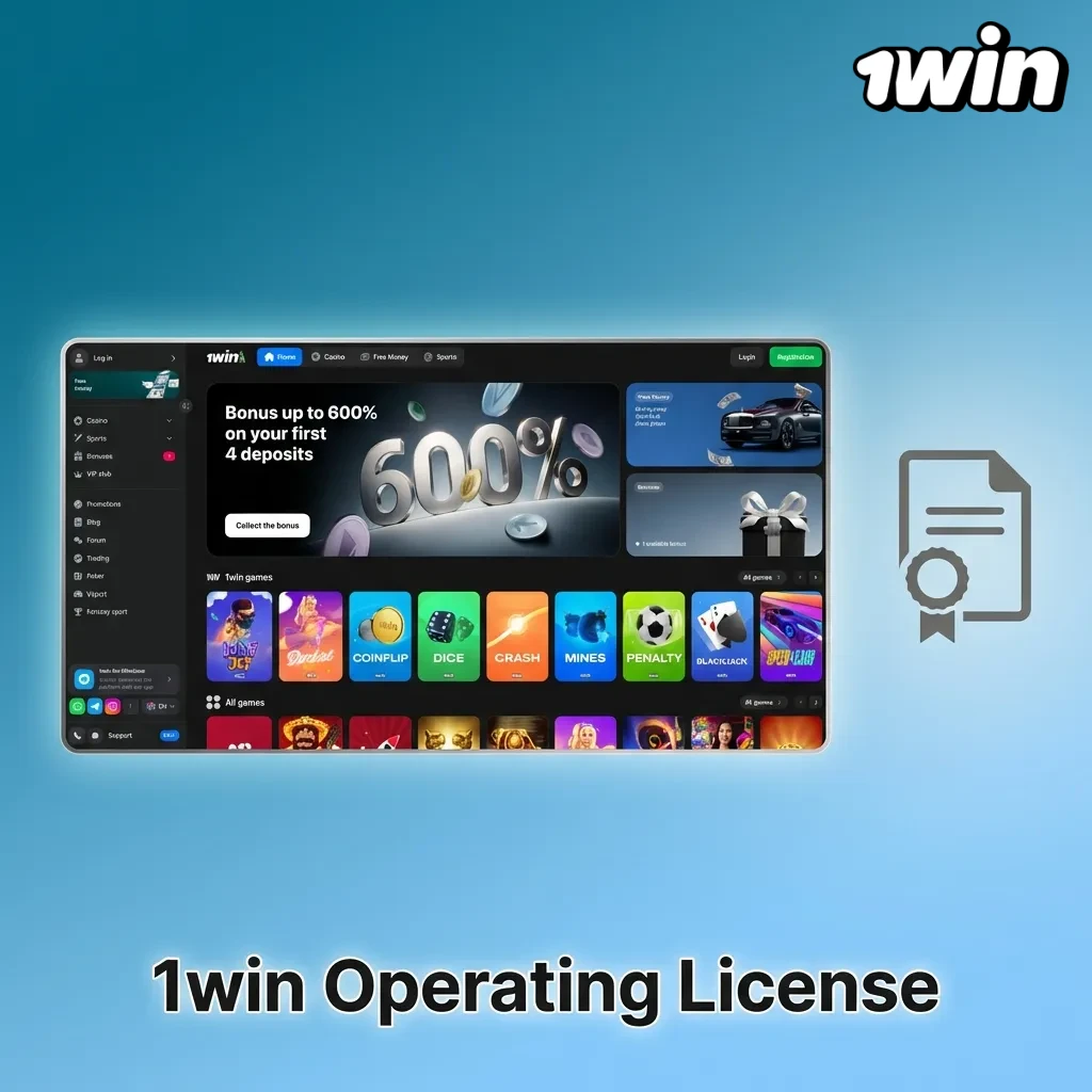 1win operating license No. 8048/JAZ2018-040 issued by the Curacao Gaming Commission.