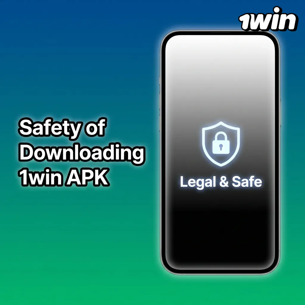 Secure 1win APK download graphic with SSL encryption shield and license badge.