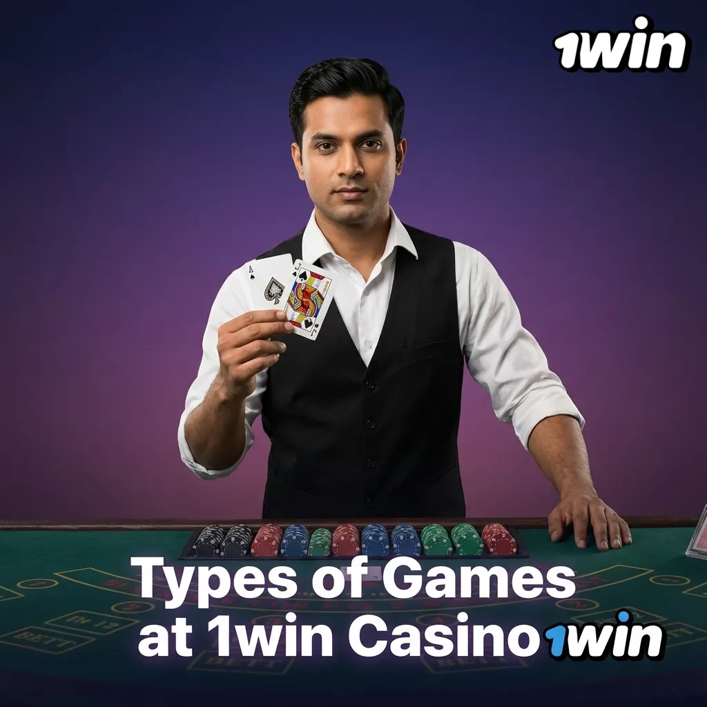 Selection of 1win Casino games including slots, crash games, table games, poker, and jackpots.